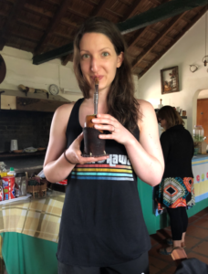 Kate drinking Mate (Traditional Uruguayan tea) at the estancia in Florida, Uruguay.