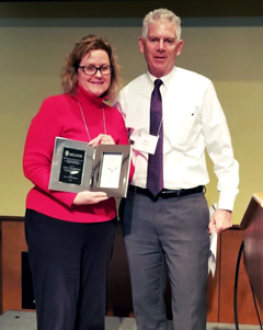 HR Business Partner Award Winner Julie Karpelenia with Interim Chief Human Resources Officer Mark Walters