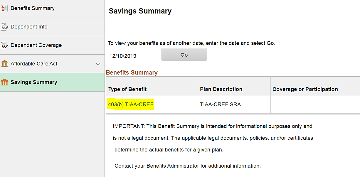 Screenshot of updating TSA contributions