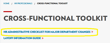 HR Administrative Checklist for Major Department Changes screenshot