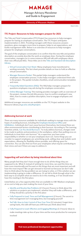 Screenshot of MANAGE Newsletter