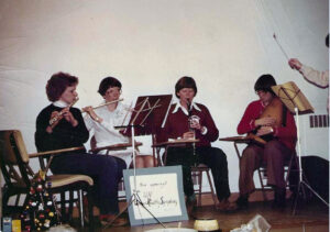 Lynn Sullivan pictured first from left playing the flute, with three UHS colleagues, who were playing in the UHS in the UHS Christmas band