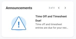 Screenshot of the Workday announcements box.